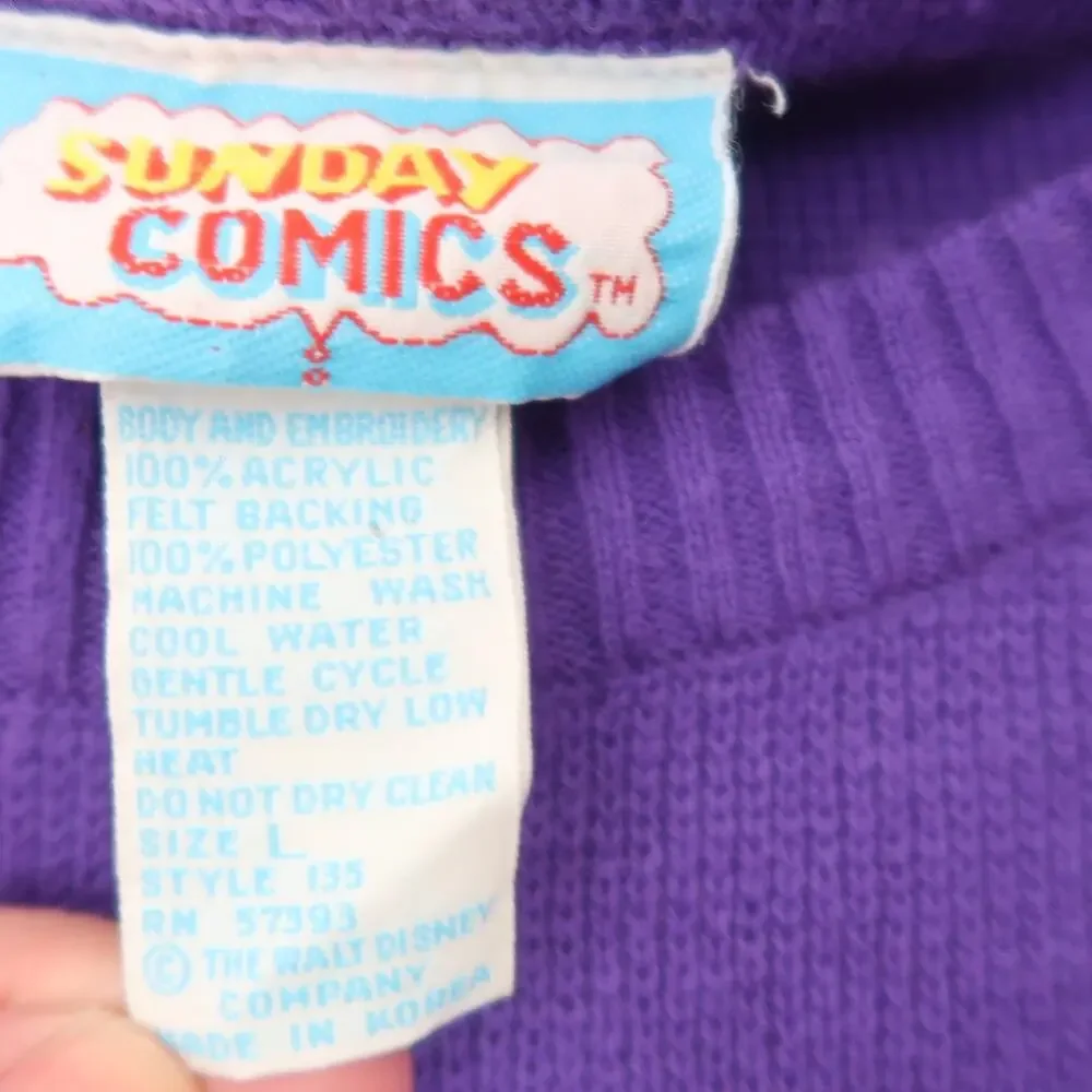 Vintage 80s Sunday Comics purple Mickey Mouse patch sweater L